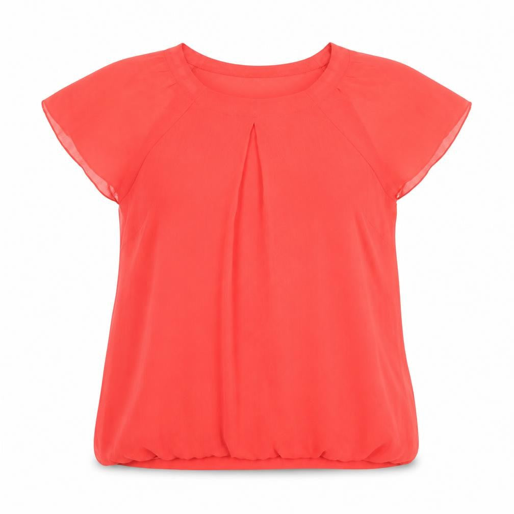 Papaya Women’s Red Chiffon Blouse Size 18 Scoop Neck Short Sleeve