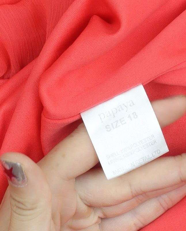 Papaya Women’s Red Chiffon Blouse Size 18 Scoop Neck Short Sleeve