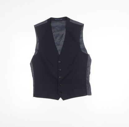 Next Men's Blue Wool Waistcoat Size 36 Classic Formal