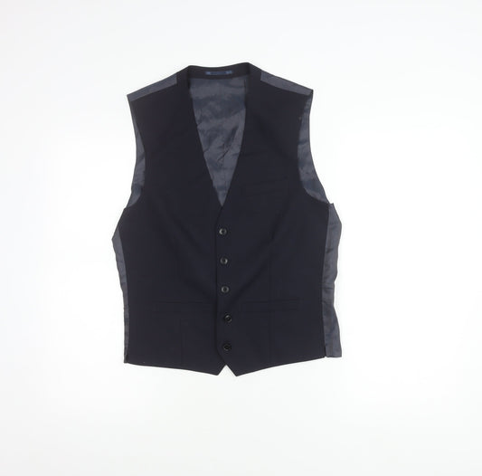 Next Men's Blue Wool Waistcoat Size 36 Classic Formal
