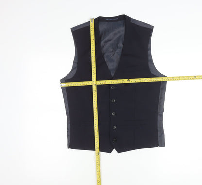 Next Men's Blue Wool Waistcoat Size 36 Classic Formal