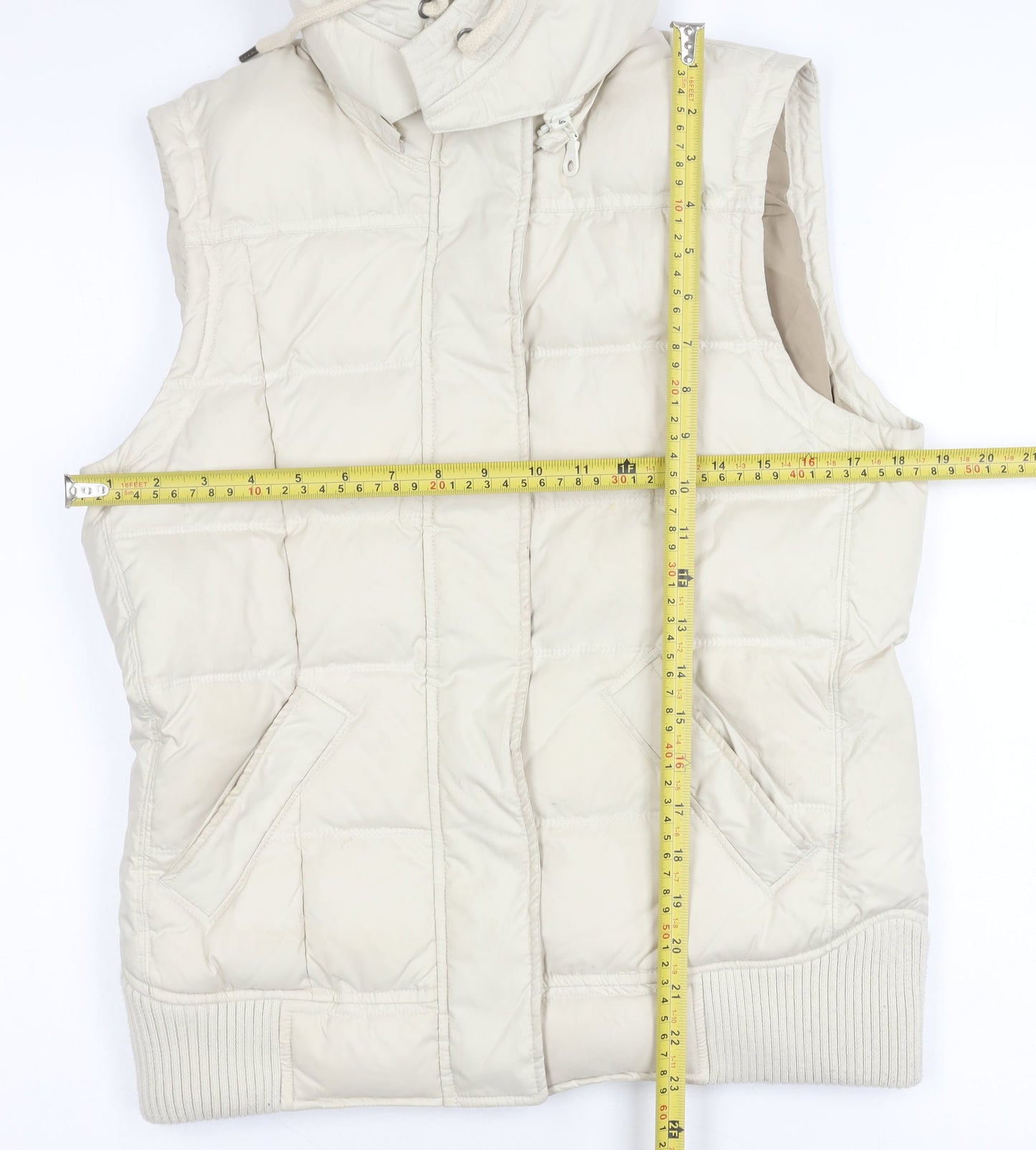 Jackpot Women Beige Hooded Puffer Waistcoat M Quilted Winter