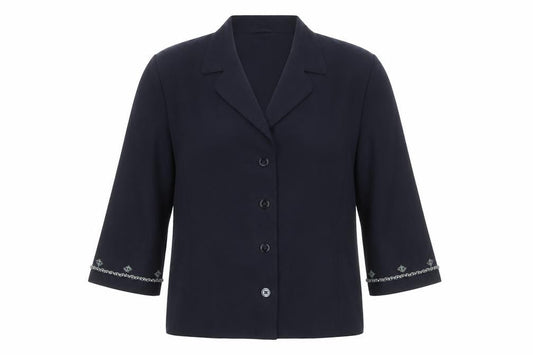 Country Casuals Women’s Blue Silk Suit Jacket Size 14 3/4 Sleeve Formal Blazer