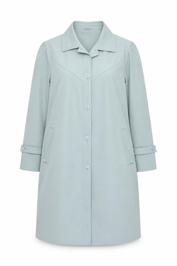 Awrayn Womens Blue Mid-Length Rain Coat Size 16 Button Up Classic