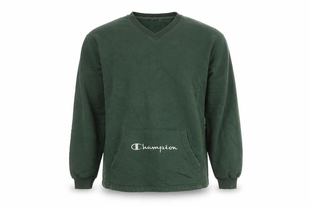Champion Men’s Green Sweatshirt Size M Pullover V-Neck Logo
