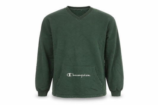 Champion Men’s Green Sweatshirt Size M Pullover V-Neck Logo
