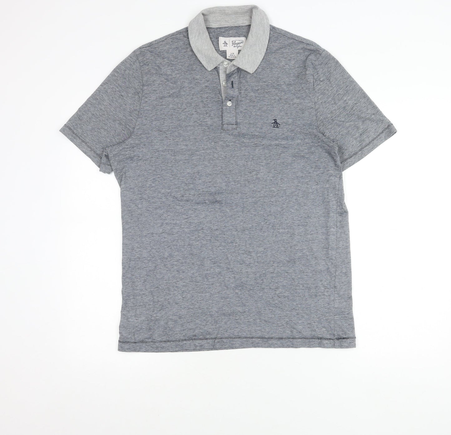 Penguin Mens Grey Cotton Polo Shirt L Short Sleeve Logo