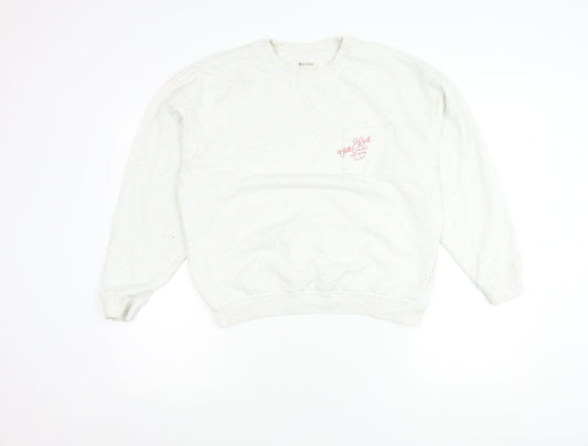 Saltrock Womens White Speckled Cotton Blend Pullover Sweatshirt S
