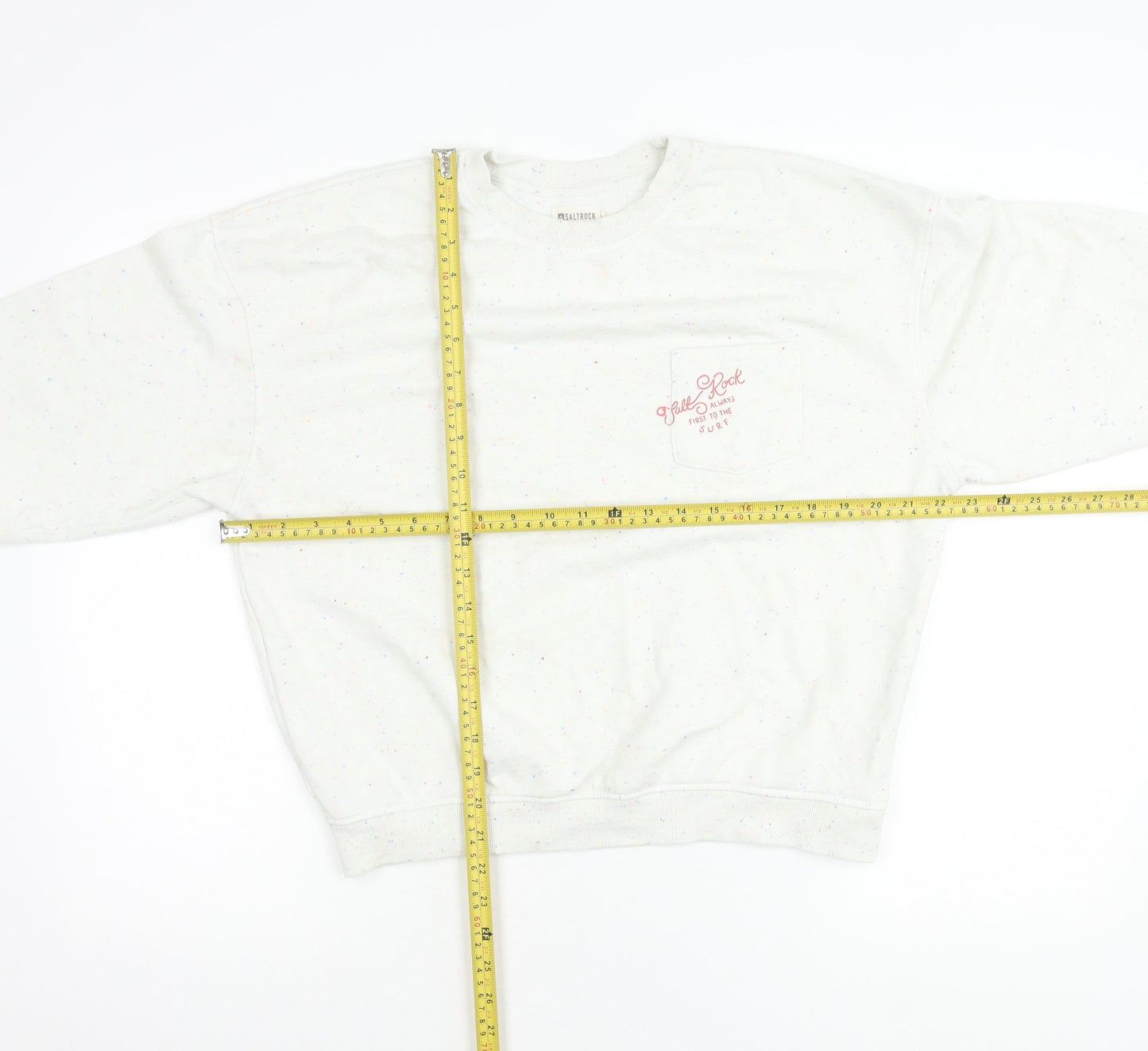 Saltrock Womens White Speckled Cotton Blend Pullover Sweatshirt S