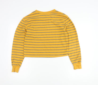 Pull&Bear Womens Yellow Striped Cotton Pullover Jumper Size 8