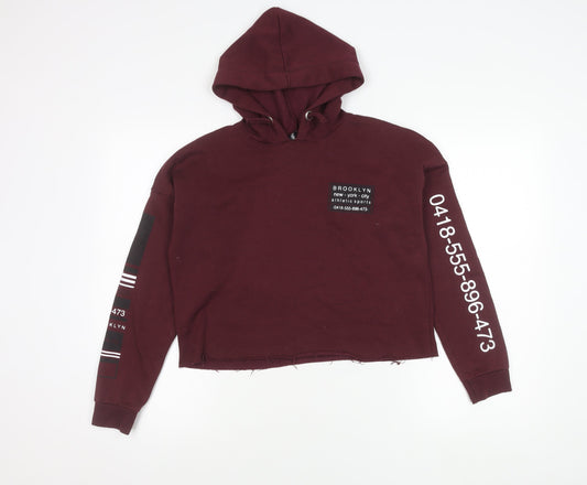 New Look Girls Red Pullover Hoodie 14-15 Yrs Brooklyn Graphic Print