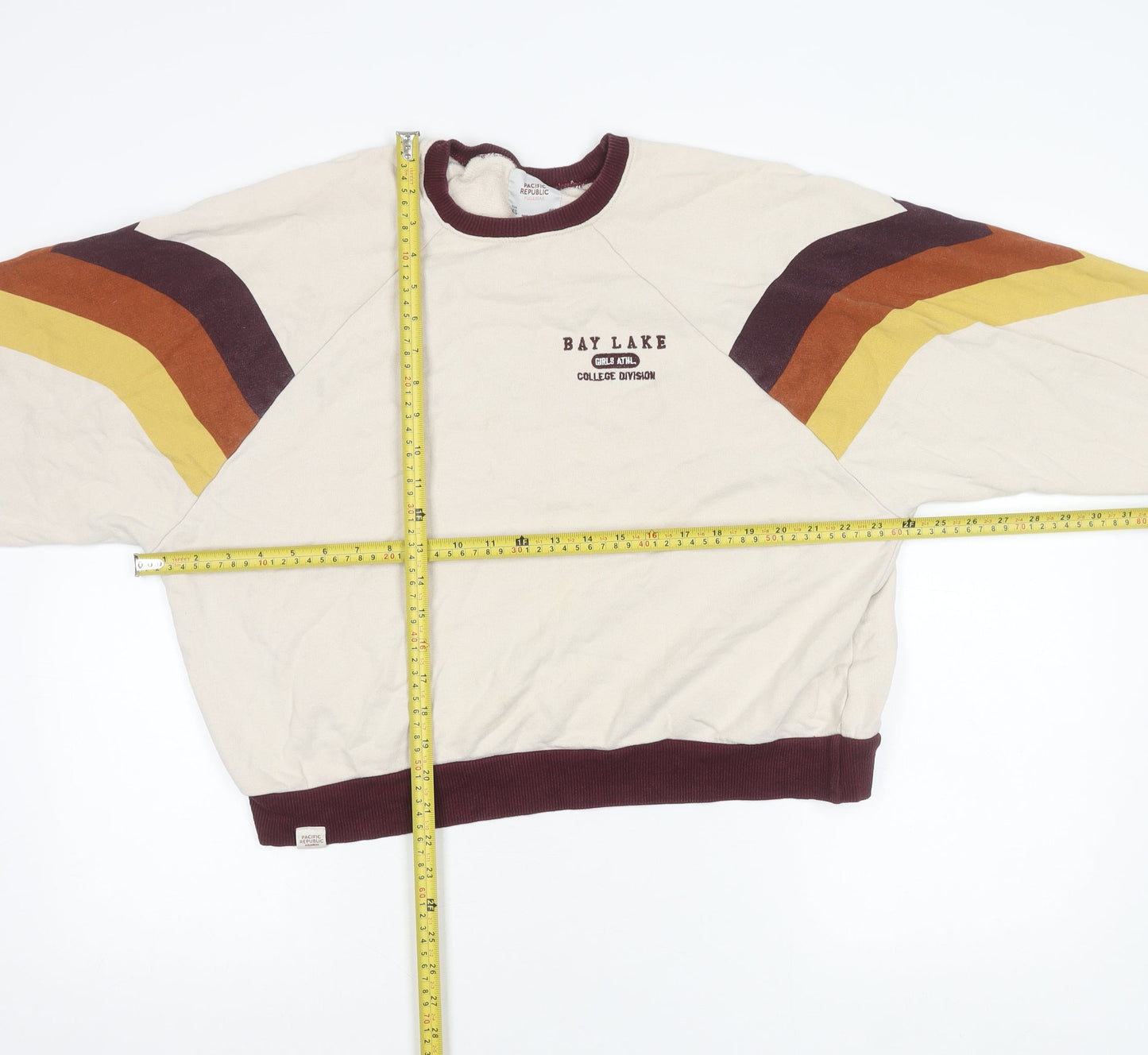 Pull&Bear Womens Beige XS Colourblock Crew Neck Pullover Sweatshirt
