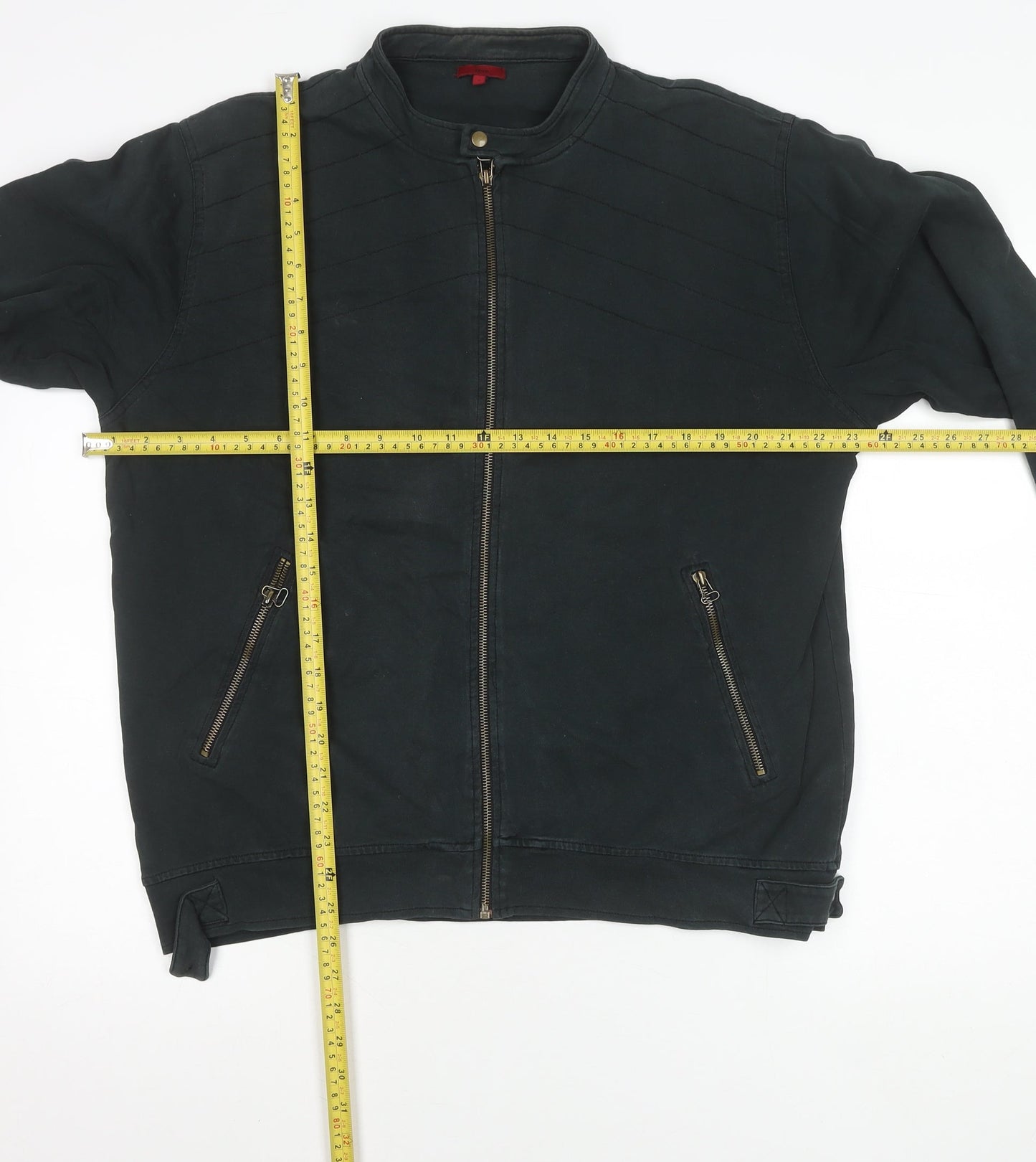 Debenhams Mens Black Cotton Biker Jacket L 44in Stand Collar