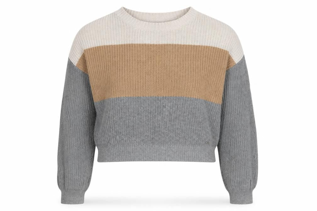 Hollister Womens M Beige Brown Grey Striped Knit Pullover Jumper