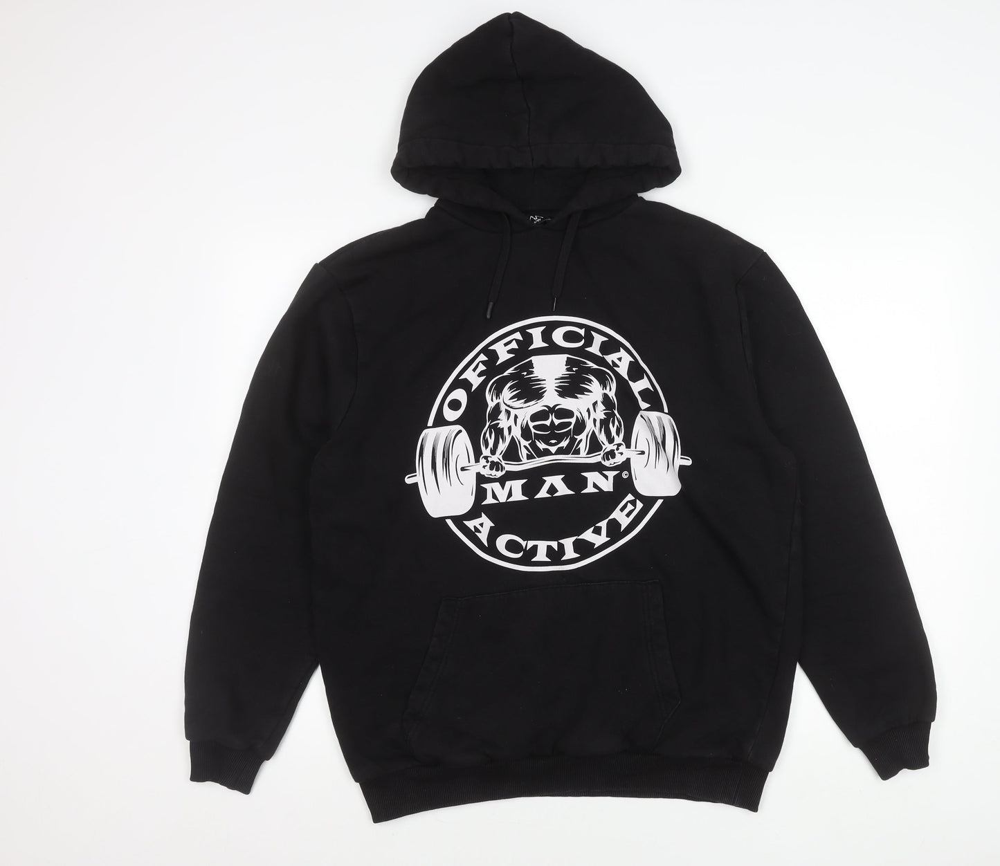 BoohooMAN Men’s Black Pullover Hoodie S Logo Gym Activewear