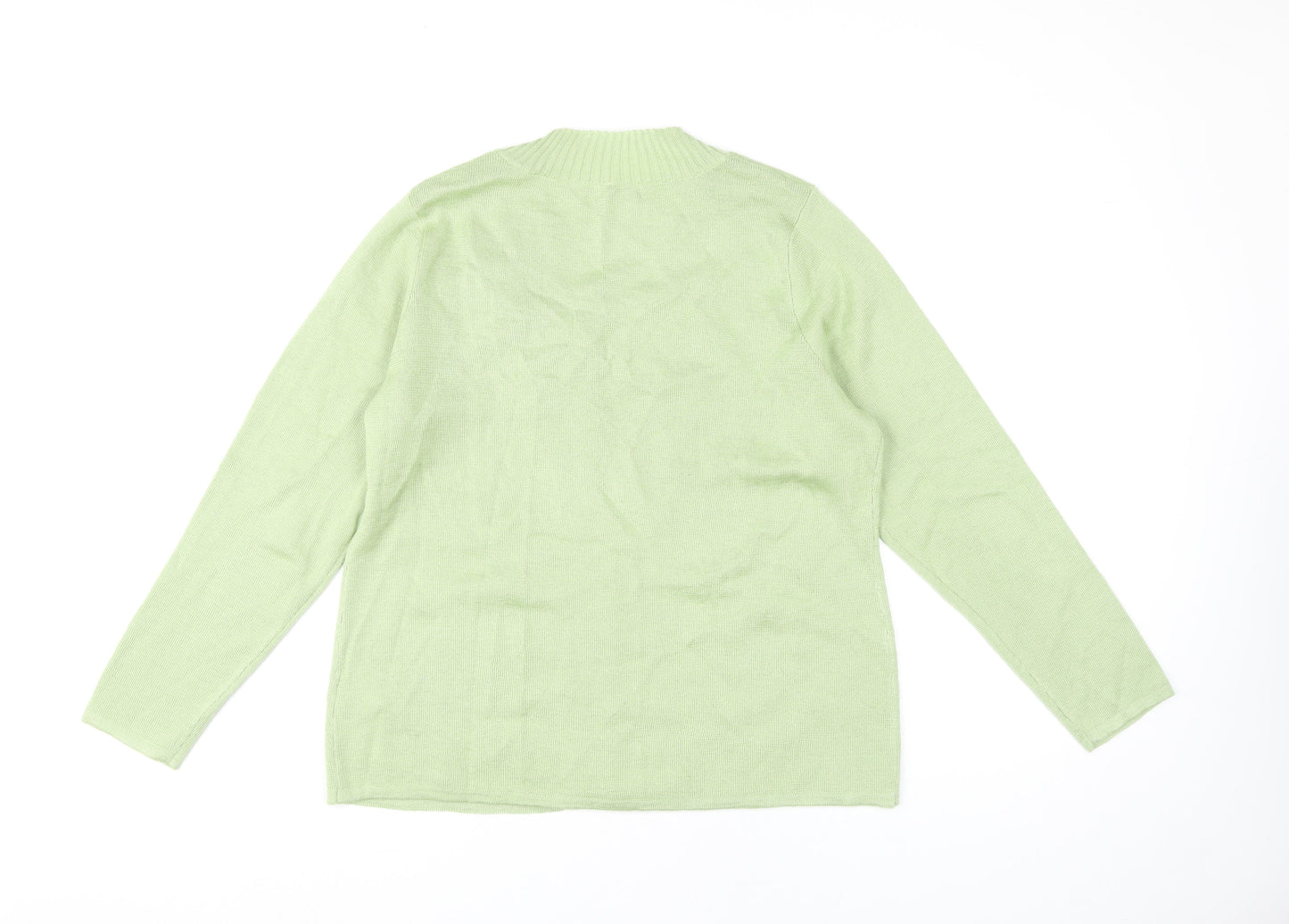 Damart Women's Green Cardigan Size 18 Long Sleeve Floral Embroidered Knit