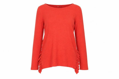 Next Womens Red Round Neck Ruffle Pullover Jumper Size 12