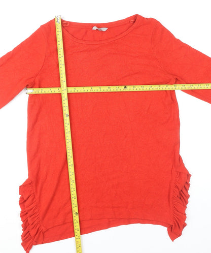 Next Womens Red Round Neck Ruffle Pullover Jumper Size 12