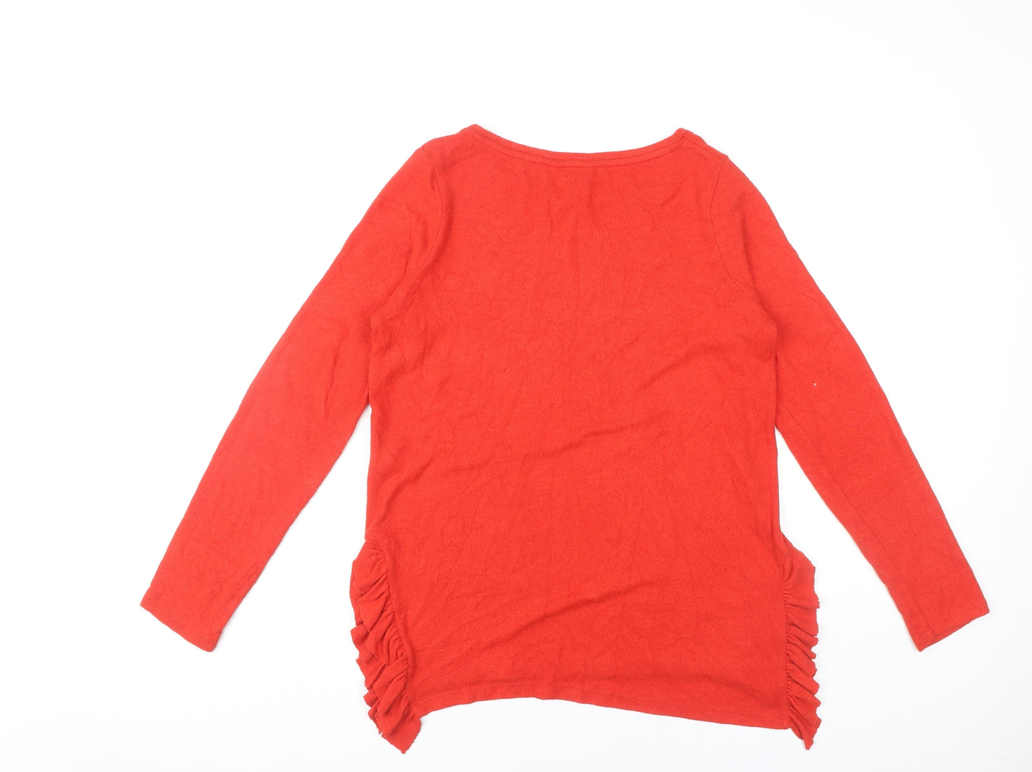 Next Womens Red Round Neck Ruffle Pullover Jumper Size 12