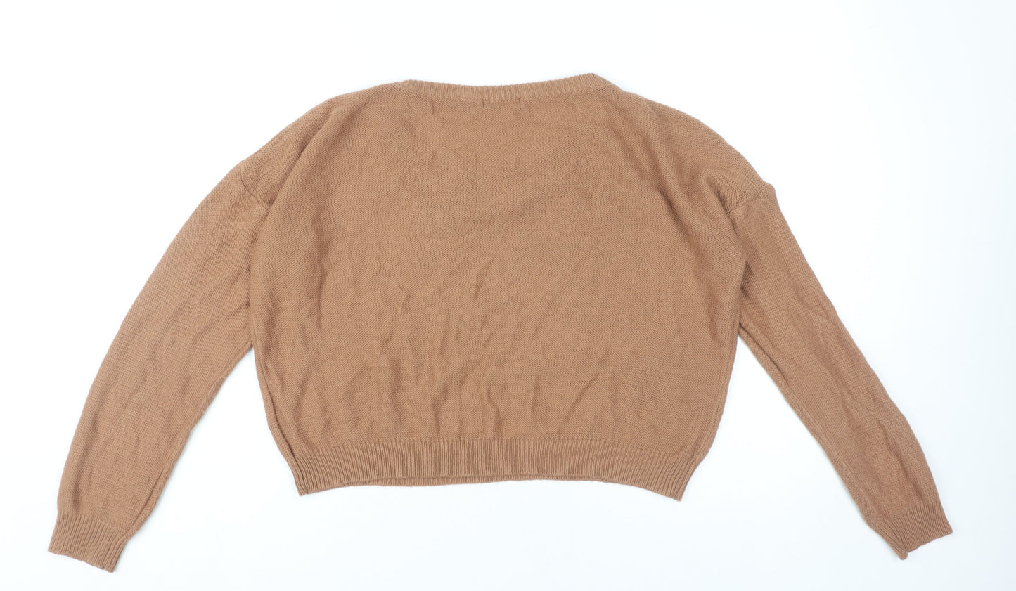 Brave Soul Womens Brown Crew Neck Pullover Jumper Size 14