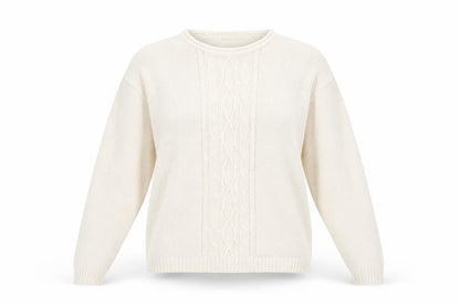 Jumper Womens Beige L Cable Knit Cotton Crew Neck Pullover