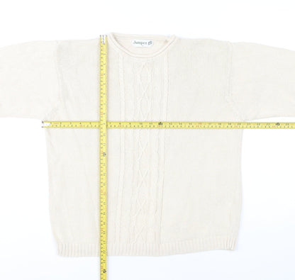 Jumper Womens Beige L Cable Knit Cotton Crew Neck Pullover