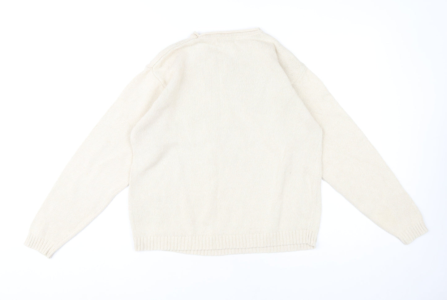 Jumper Womens Beige L Cable Knit Cotton Crew Neck Pullover