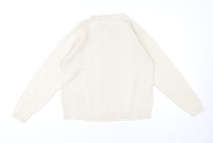 Jumper Womens Beige L Cable Knit Cotton Crew Neck Pullover