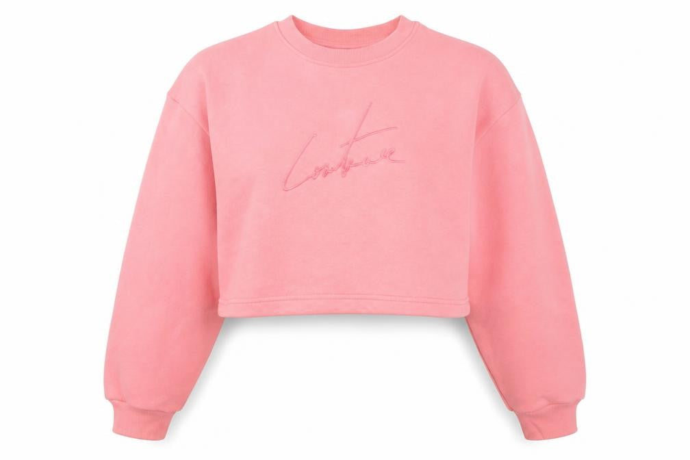 The Couture Club Women Pink Crop Sweatshirt S Embroidered Logo Pullover