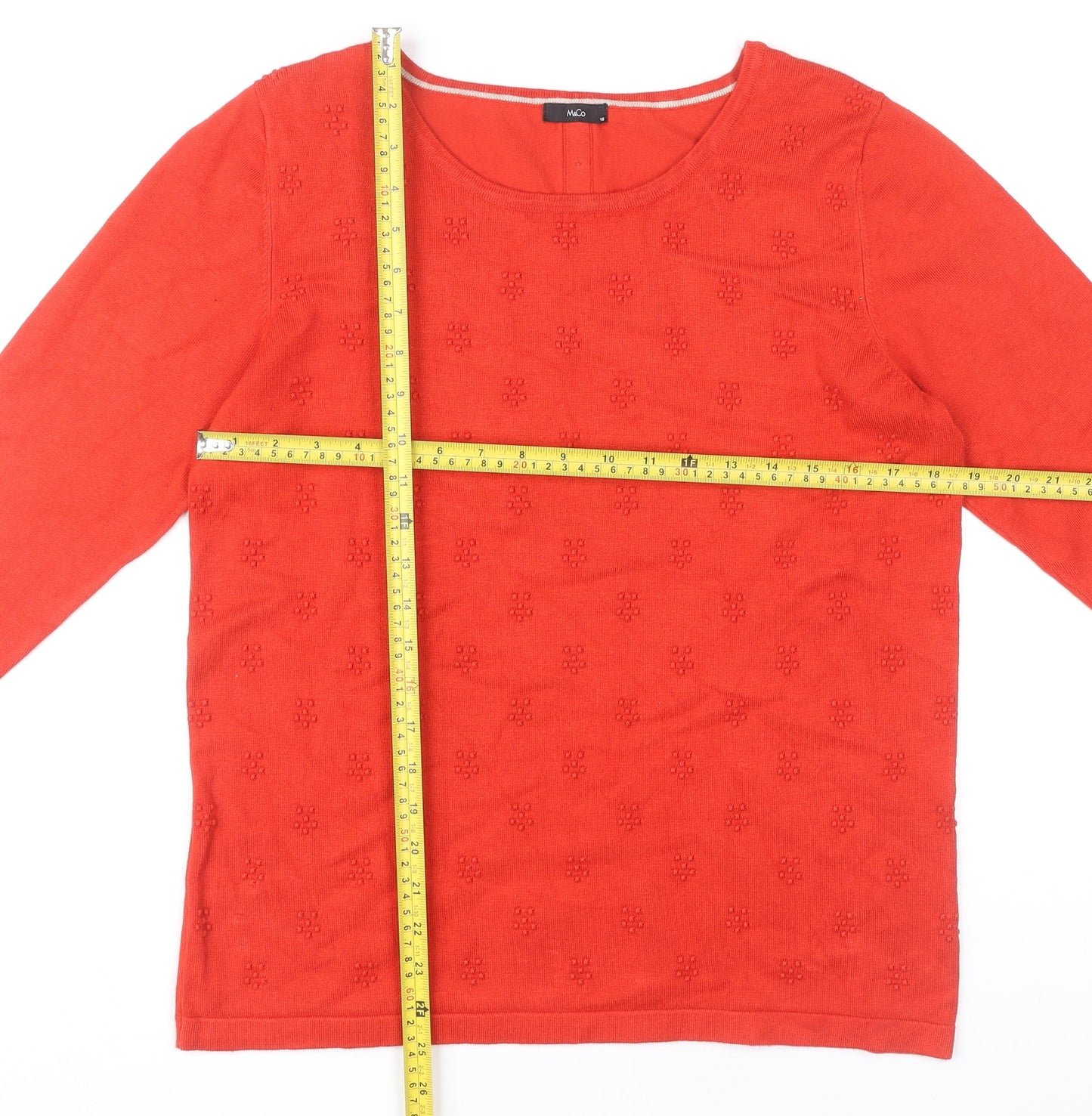 M&Co Women’s Red Size 16 Scoop Neck 3/4 Sleeve Knit Jumper
