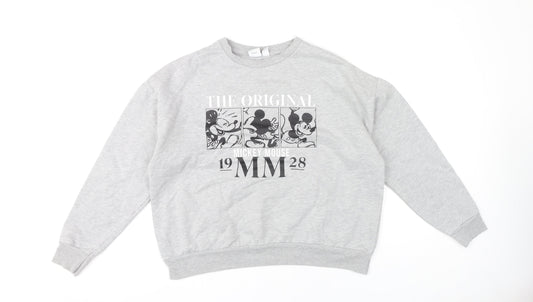 Disney Womens Grey Mickey Mouse Pullover Sweatshirt L 14/16