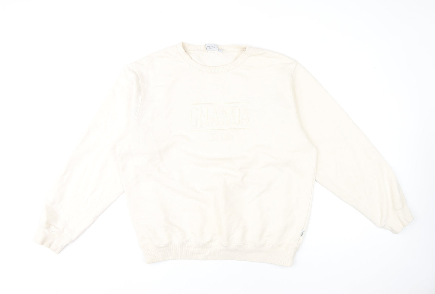 Ghanda Womens Ivory Cotton Pullover Sweatshirt Size 12