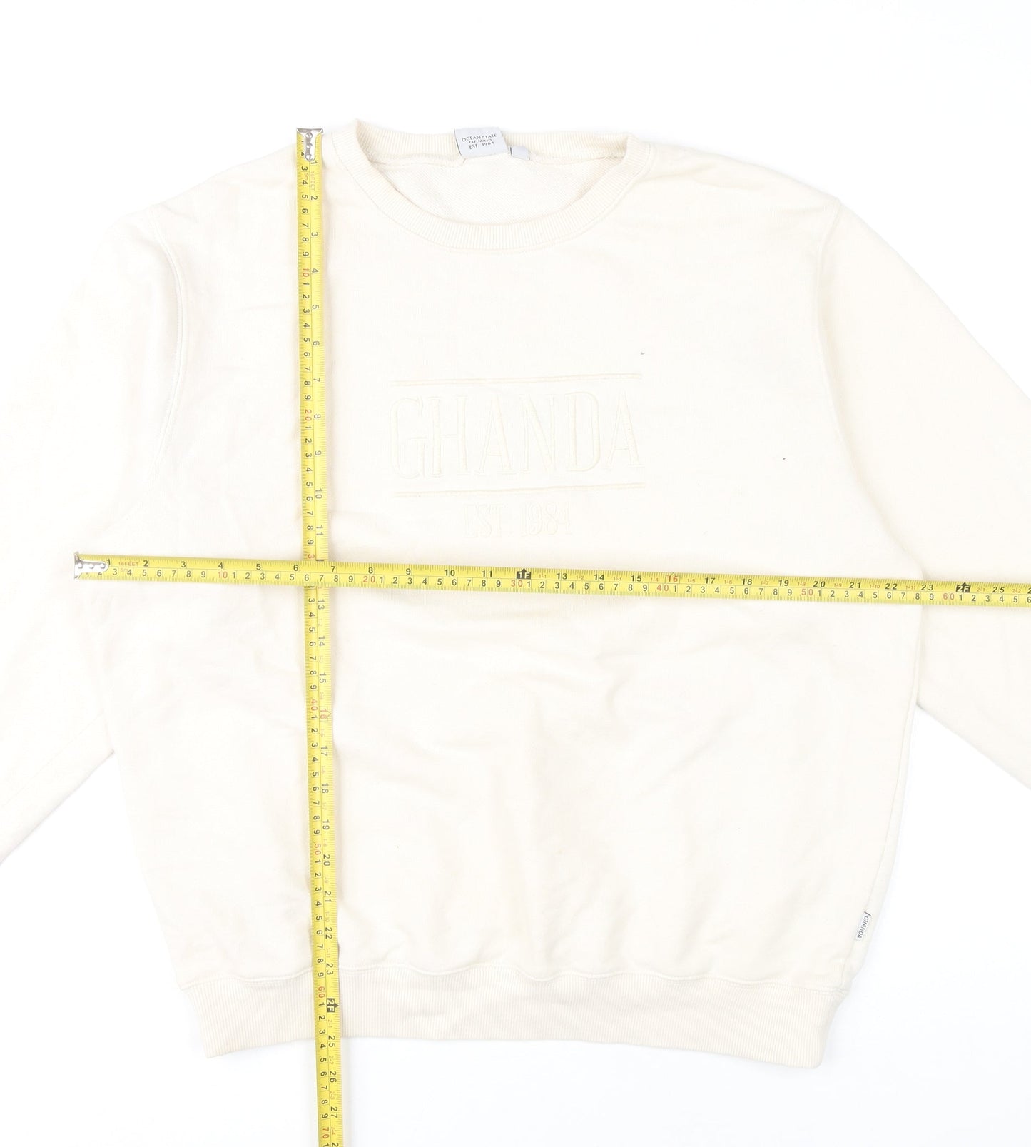 Ghanda Womens Ivory Cotton Pullover Sweatshirt Size 12
