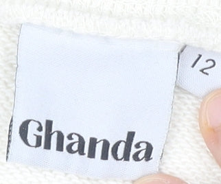 Ghanda Womens Ivory Cotton Pullover Sweatshirt Size 12