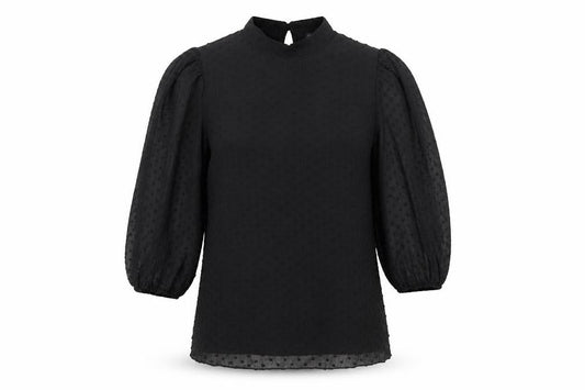 F&F Womens Black Size 8 Tunic Blouse Puff Sleeve High Neck