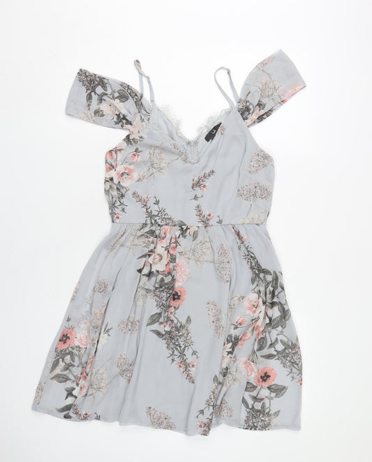 Lulus Women’s Multicoloured Floral A-Line Cold Shoulder Short Dress M