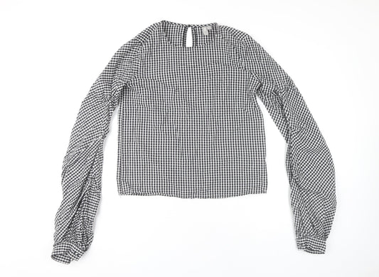 ASOS Womens Black Check Blouse UK 6 Long Sleeve Cotton Casual