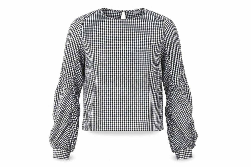 ASOS Womens Black Check Blouse UK 6 Long Sleeve Cotton Casual