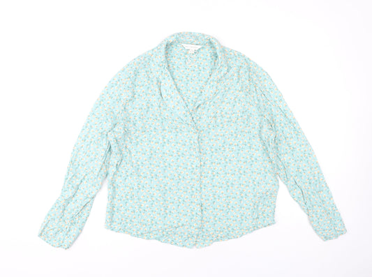 Marks and Spencer Womens Blue Floral Collared Pyjama Shirt Top Size 14