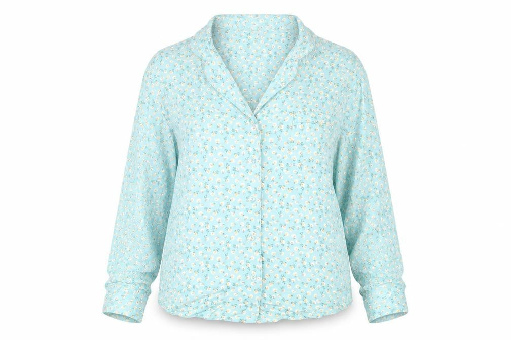 Marks & Spencer Womens Blue Floral Collared Pyjama Shirt Top Size 14