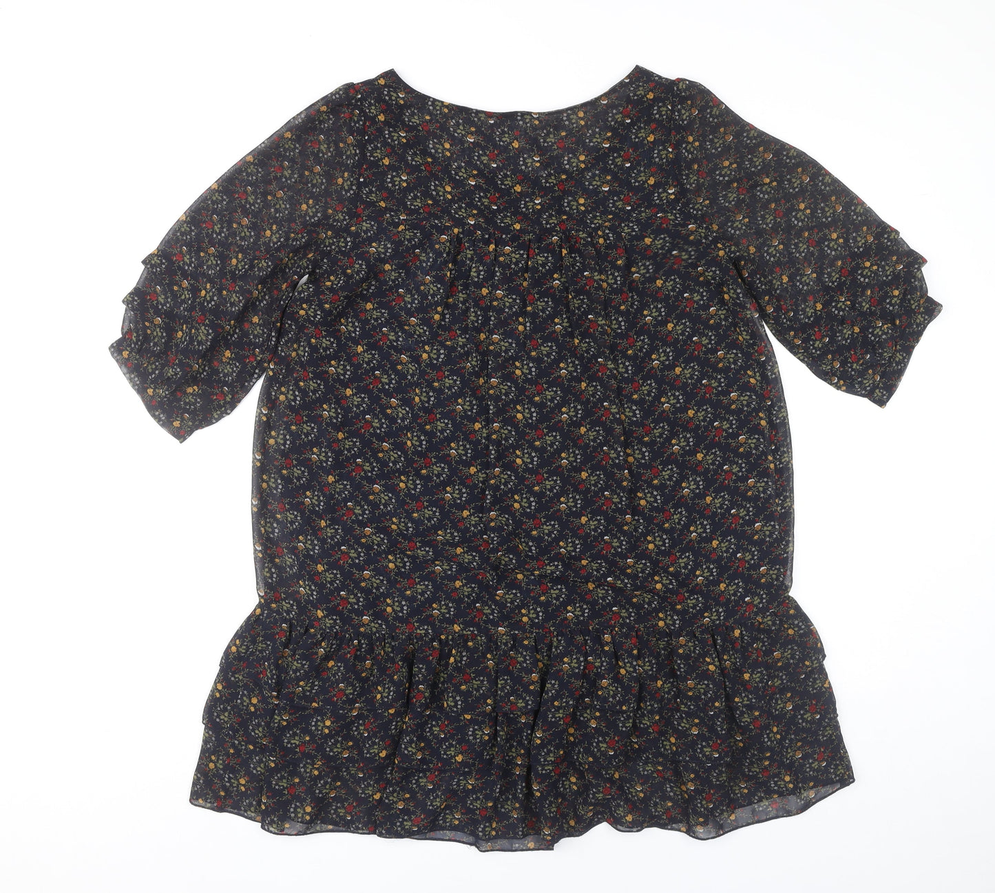 New Look Womens Multicoloured Floral Shift Dress Size 10 Ruffle Hem