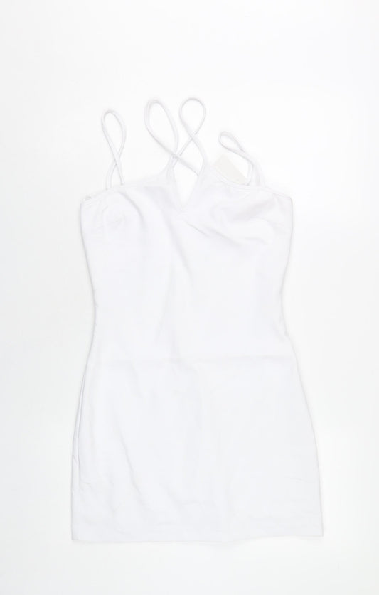 Zara Women White S Mini Bodycon Dress V-Neck Sleeveless Party
