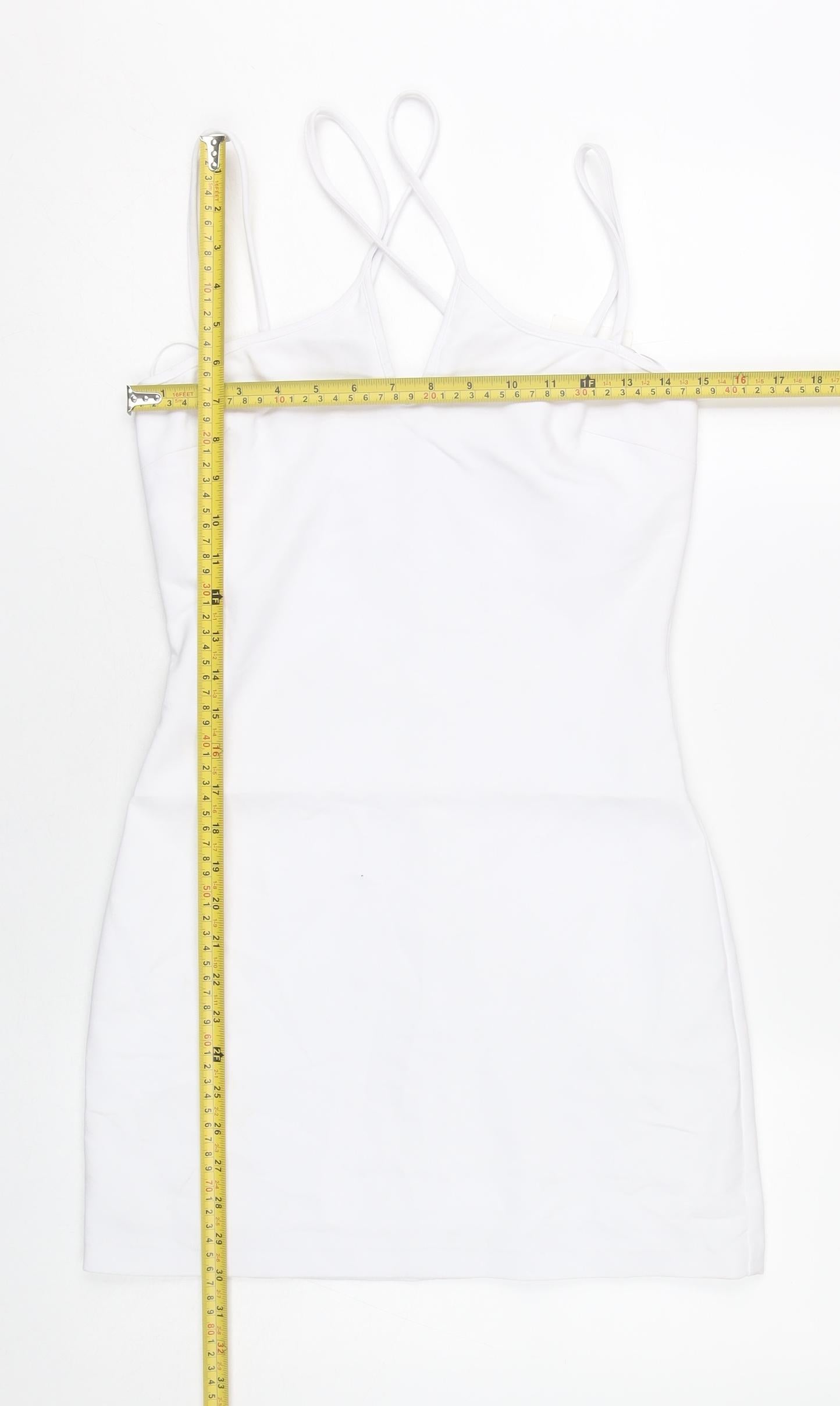 Zara Women White S Mini Bodycon Dress V-Neck Sleeveless Party