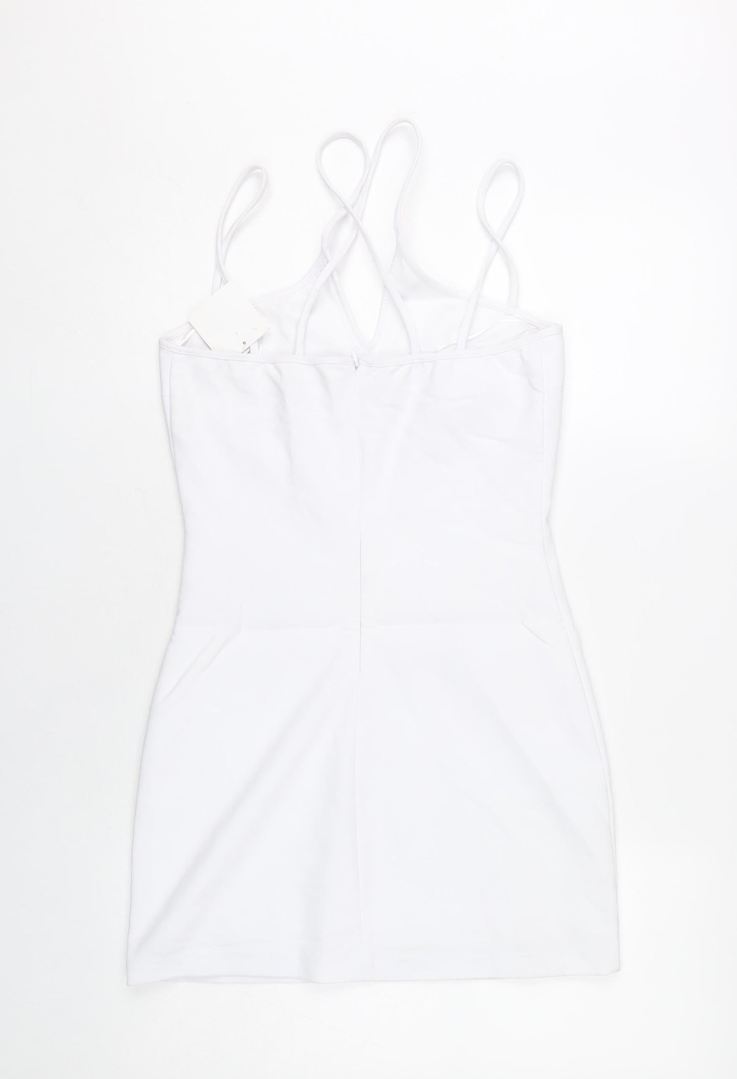 Zara Women White S Mini Bodycon Dress V-Neck Sleeveless Party
