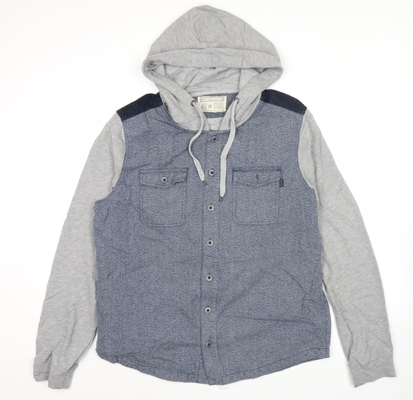 Converse Men’s Grey Blue Hooded Casual Jacket L Regular Fit