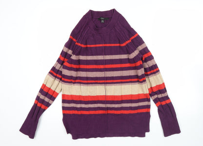 Next Womens Purple Striped Crew Neck Pullover Jumper XS