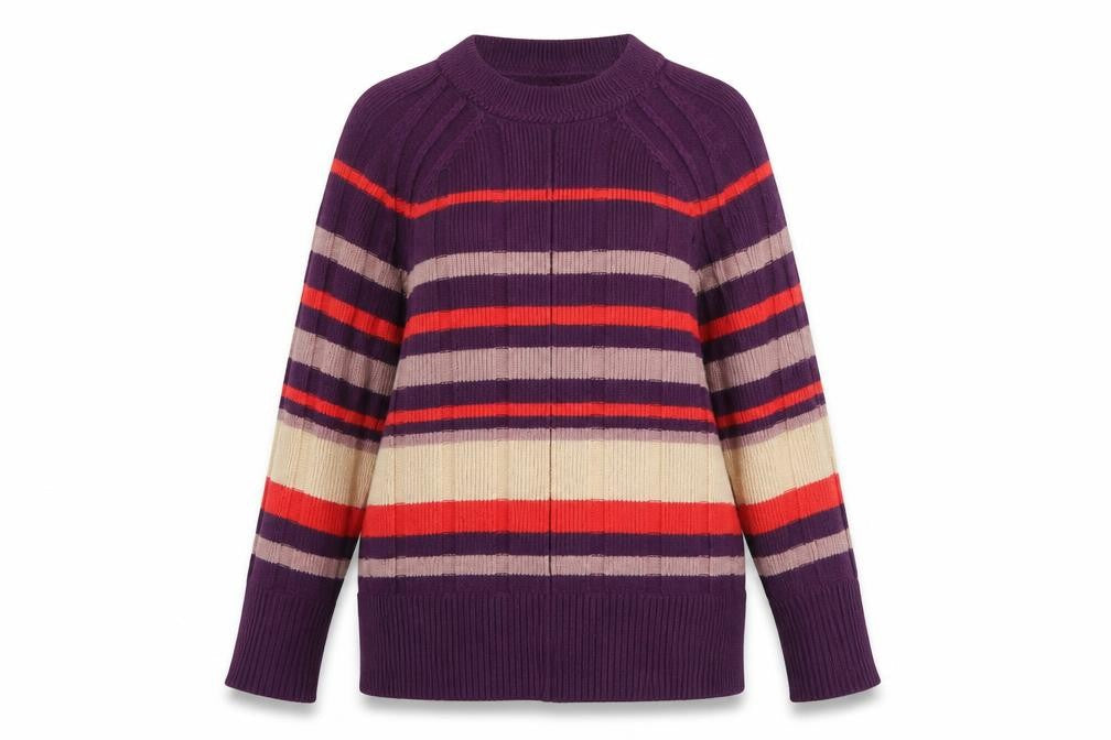 Next Womens Purple Striped Crew Neck Pullover Jumper XS