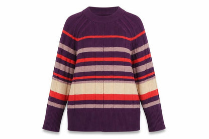 Next Womens Purple Striped Crew Neck Pullover Jumper XS