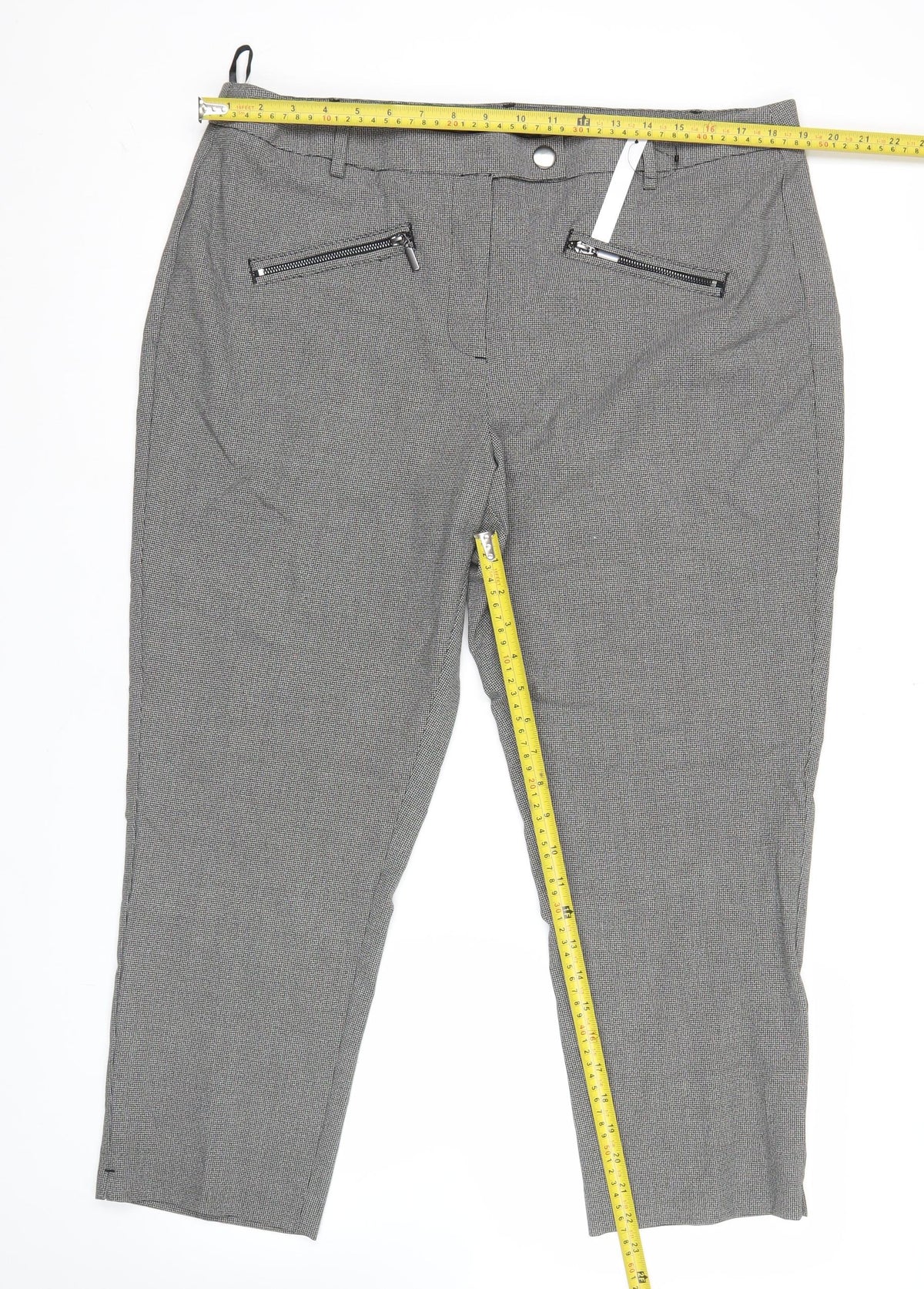 The Mia Womens Grey Slim Fit Checked Trousers Size 18 Workwear