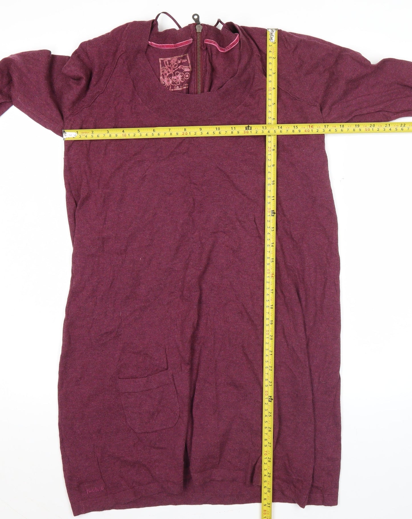 Art Deco Womens Purple Wool Tunic Jumper Size M Scoop Neck Long Sleeve